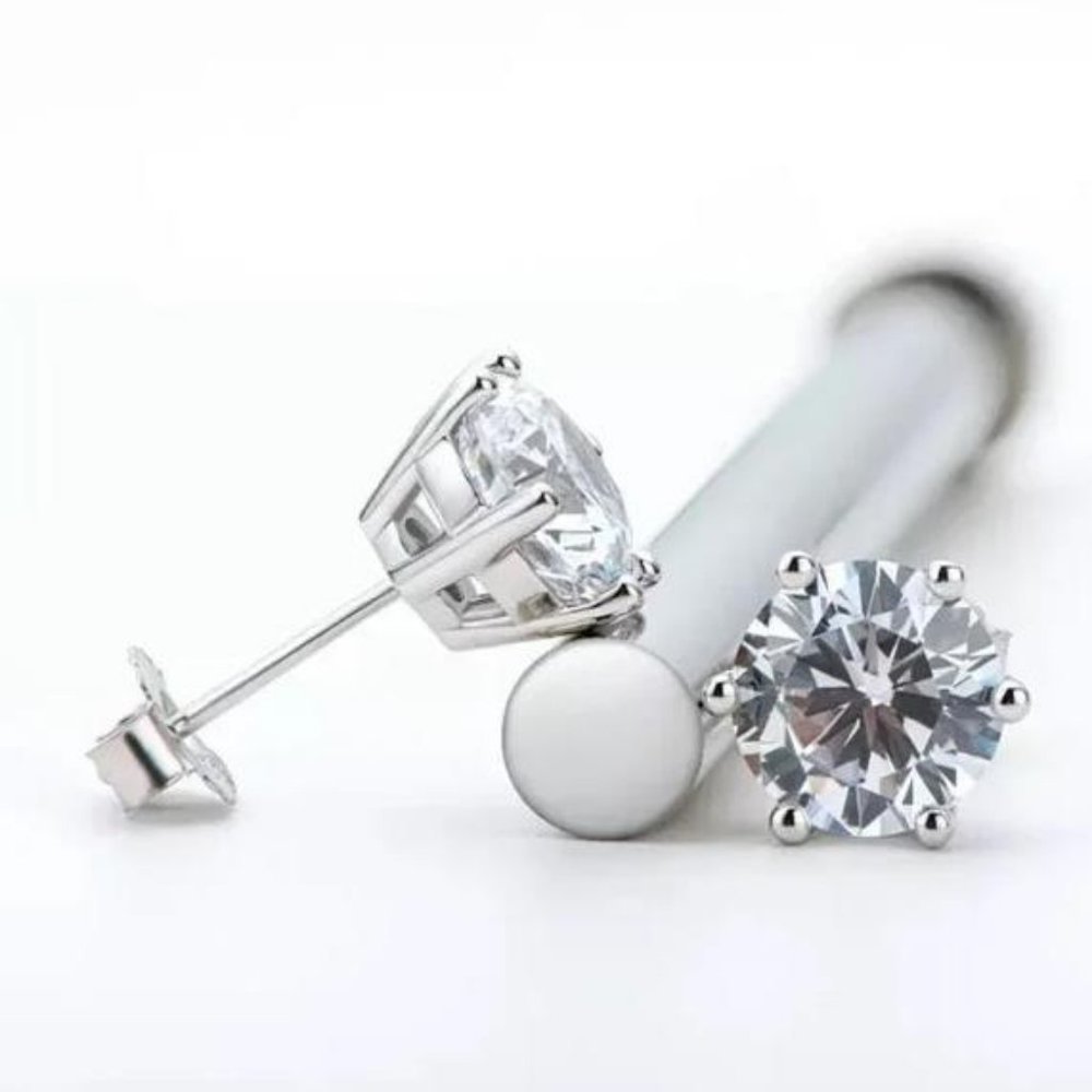 Certified 4ct. t.w. Diamond Moissanite Round Stud Earrings NEW - Picture 8 of 13